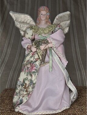 Vintage Angel Christmas Tree Topper Ceramic Head & Hands 11.5 Inch